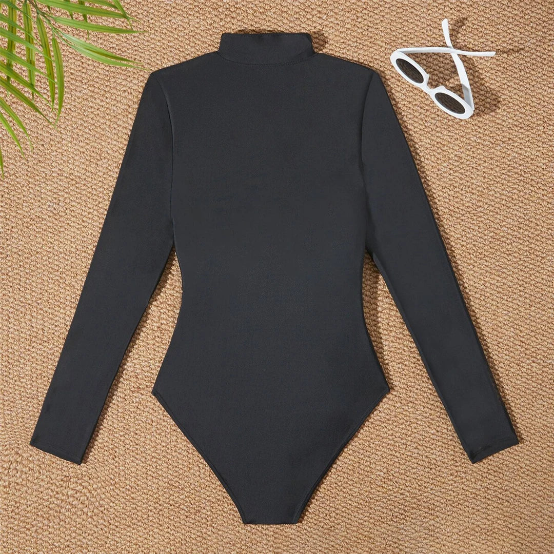 S - 2XL 4 Colors Long Sleeve With Zipper Surf Rash Guard One Piece Swimsuit Women Swimwear Female Bather Bathing Suit Swim V6266