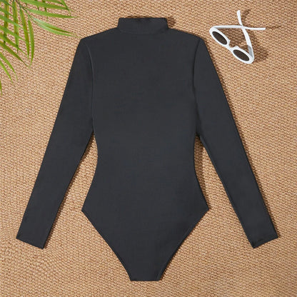 S - 2XL 4 Colors Long Sleeve With Zipper Surf Rash Guard One Piece Swimsuit Women Swimwear Female Bather Bathing Suit Swim V6266