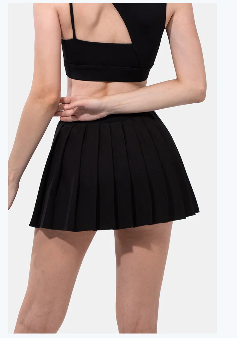 Safe Tennis Skirts with Pocket Shorts Gym Bandage Cross Running Sport Pleated Pantskirt Fitness High Waist Running Yoga Skort