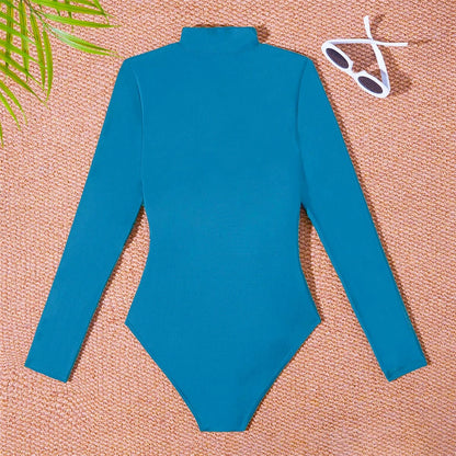 S - 2XL 4 Colors Long Sleeve With Zipper Surf Rash Guard One Piece Swimsuit Women Swimwear Female Bather Bathing Suit Swim V6266