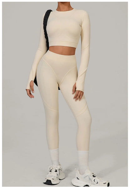 SWELTERING Yoga Suit Women Tracksuit 2PCS Sports Set Fitness Set Quick-Drying Gym Set Running Workout Long Sleeve Yoga Clothing