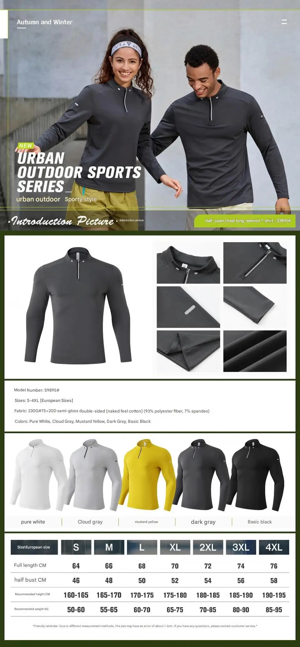 #9895-XIYU High Quality Autumn Men Long Sleeved T-shirt Fashion Sport Round Collar Fitness Running Breathability Training Men