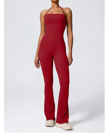 New Summer Women Sleeveless Yoga Jumpsuit Female Gym Flared Overalls Neck-hanging Backless Sportswear Sport Outfit For Woman