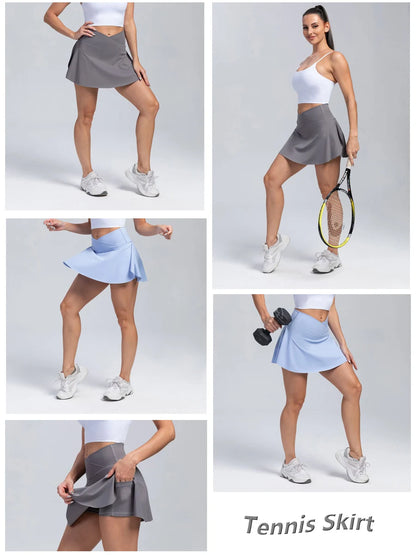 Women Pleated Tennis Skirt with Pockets Shorts Athletic Skirts Crossover High Waisted Athletic Golf Skorts Workout Sports Skirts
