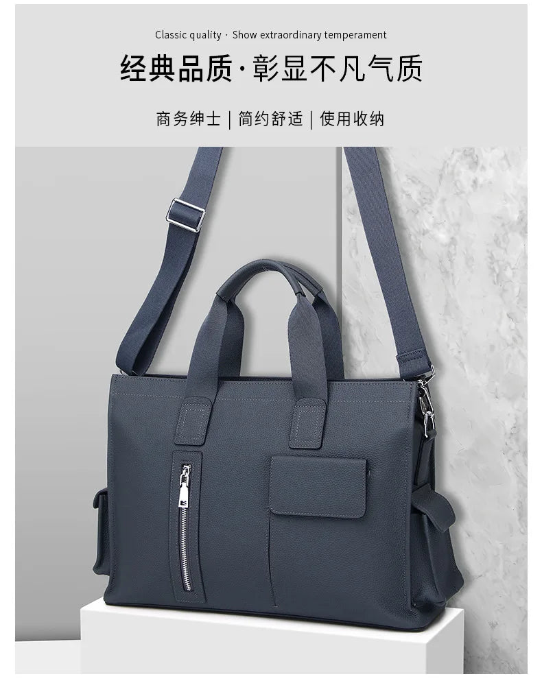 Genuine Messenger Bag Men Leather Handbag Large Capacity Business Commuter Handheld Cowhide Laptop Document Bag Men's Briefcase