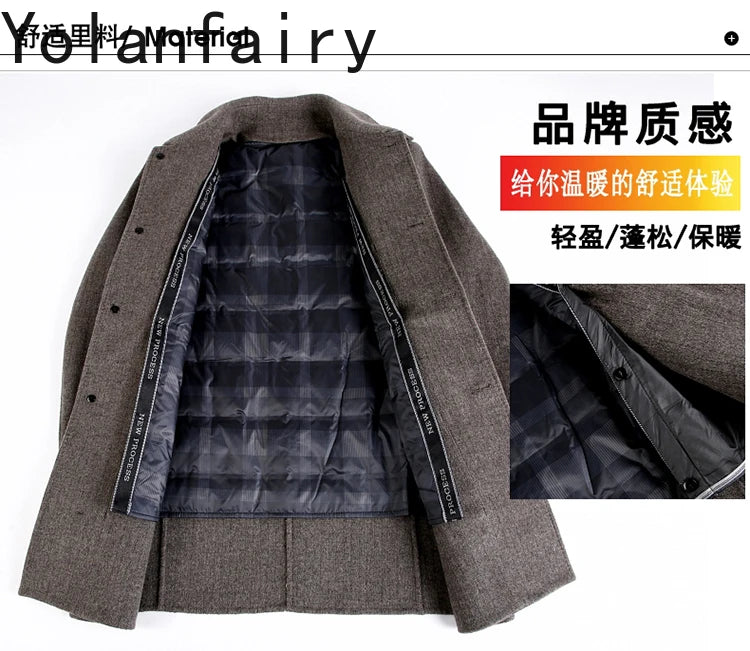 YOLANFAIRY 100% Cashmere Jacket for Men 2025 Autumn Winter Mid-length Wool Coats Man Clothing Casual Business Men's Woolen Coat