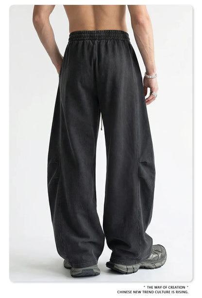 Custom LOGO Men's 320G retro fried snowflake 100% cotton high street scimitar straight tube old loose straight trousers