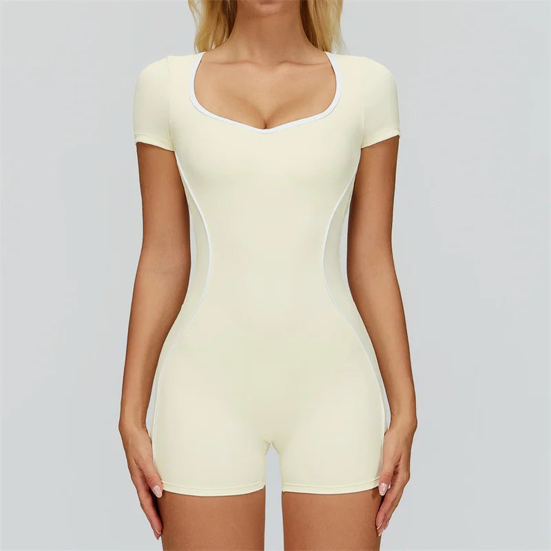 TRY TO BN Gym Jumpsuit Sports Hollow Back Women's Breathable Contrasting Colors Bodysuit Fitness One Piece Running Yoga Clothing