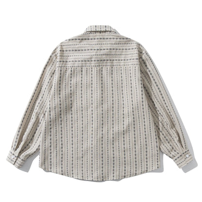 2026 New Japanese Retro Amekaji Ethnic Style Striped workwear shirt for men and women, loose artistic youth long sleeved shirt