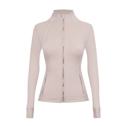 Personalized LOGO custom women's gold zip jacket tight stand-up collar quick-drying fitness running yoga suit 41-color S-3XL top