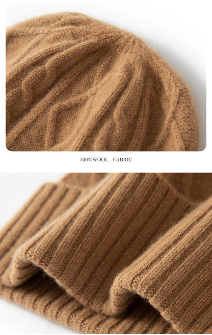 DjzDsm 100%Pure Wool Women's Hat For Winter Warm Soft Luxury Cashmere Twists Slouchy Street y2k Women's Hat