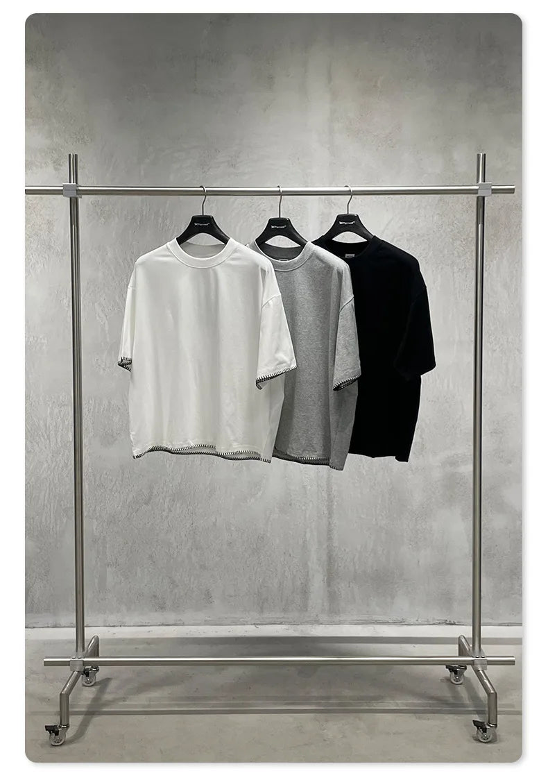 Custom LOGO Men's 240G Cotton Polyester American Cool Short Width Boxyfit Loose Short Sleeve T-Shirt Casual Top