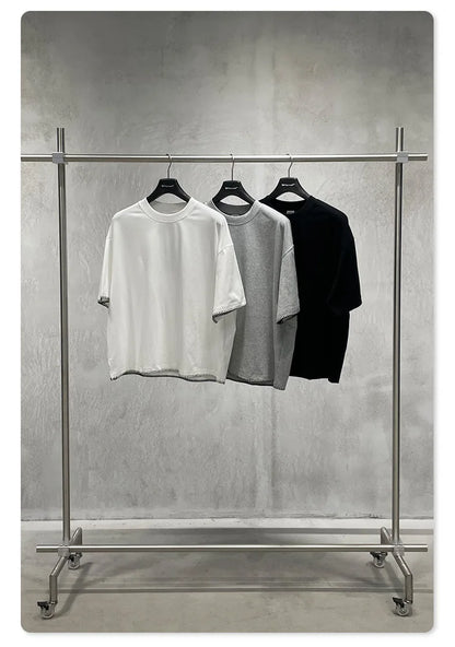 Custom LOGO Men's 240G Cotton Polyester American Cool Short Width Boxyfit Loose Short Sleeve T-Shirt Casual Top