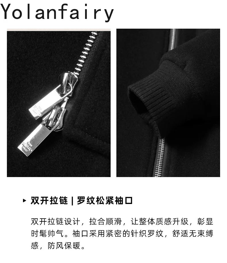YOLANFAIRY 2025 Light Luxury 95% Wool 5% Cashmere Coats for Men Fashion Woolen Jacket Man Clothing Detachable Lapel Wool Coat