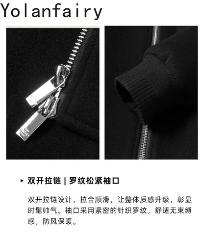 YOLANFAIRY 2025 Light Luxury 95% Wool 5% Cashmere Coats for Men Fashion Woolen Jacket Man Clothing Detachable Lapel Wool Coat
