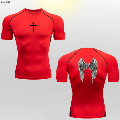 Short Sleeve Revena™ "Angel" Pattern Elastic Compression Shirt
