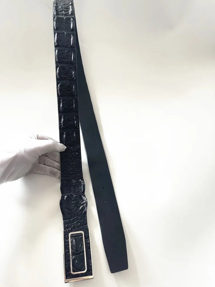 Genuine luxury brand men's belt made of real crocodile leather, featuring a retro-casual buckle, perfect for pairing with jeans.
