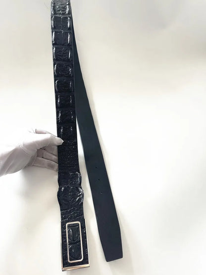 Genuine luxury brand men's belt made of real crocodile leather, featuring a retro-casual buckle, perfect for pairing with jeans.