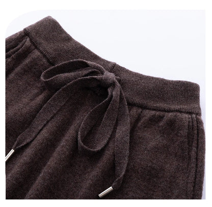 2024 Autumn And Winter New 100% Pure Wool Flat Small Foot Pants Women Loose High Waist Lean Knitted Cashmere Bunched Foot Pants