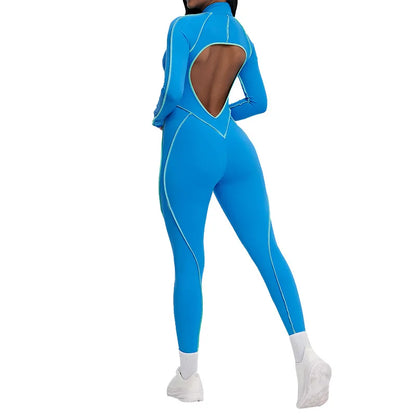 SOISOU Nylon Jumpsuit Women's Sport Yoga Fitness Set with zipper & chest cushion Bare Back High elastic soft fabric Gym Bodysuit