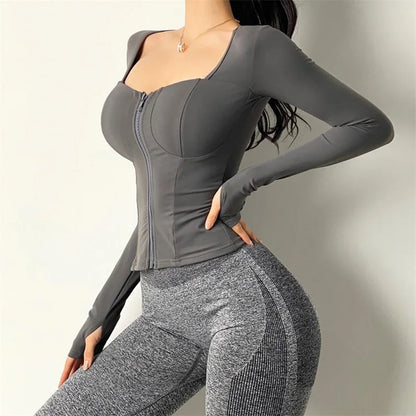 Cloud Hide SEXY Zipper Sports Jacket for Women Long Sleeve Black Yoga Shirt Gym Fitness Coat Running Autumn Winter Workout Top