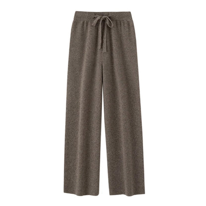 Autumn Winter Fashion Basic Women 100% Merino Wool Wide Leg Pants  Simple Style Cashmere Knitted Trousers Loose Casual Pants