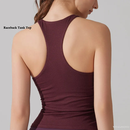 VITALINOVO Women's Tank Top High Neck Ribbed Raceback Going Out Basic Tops with Built-in Bra Summer Sleeveless Yoga Slim Fitted