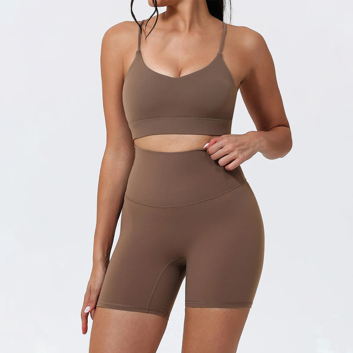 Hearuisavy Sports Shorts Set 2Pcs Women High Waisted Breathable Yoga Pants Gym Running Shock Proof Comfort Pilates Sports Bra