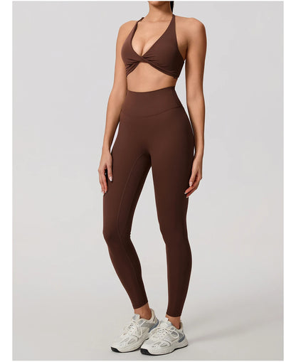 New Summer 2Pcs Women's Quick-Dry Sports Set V-Shaped Bra Female Sleeveless Yoga Outfit Gym Two-Piece Woman Sport Clothes