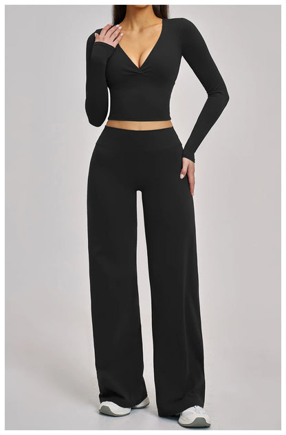2PCS Yoga Set Women Tracksuits Workout Outfits Sportswear Gym Clothing Female Fitness Long Sleeve High Waist Leggings Yoga Suit