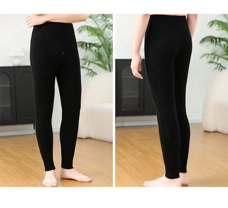 100% Cashmere Knit Leggings Men Winter Wearing Thermal Underwear High Waist Trousers Solid Thicken Elasticity Ankle-Length Pants