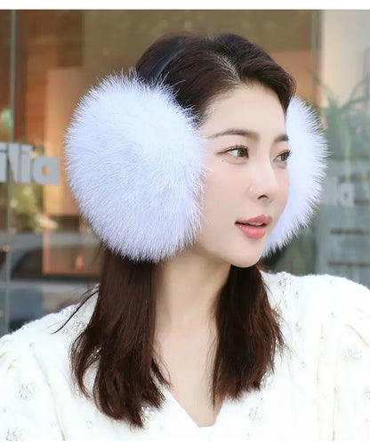 New Arrival Women 100% Real Fox Fur Ear Cover Plush Genuine Fox Fur Earmuff Winter Lady Big Pompoms Fox Fur Fluffy Earmuffs Warm