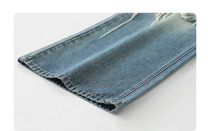 CHIC VEN Women Jeans Loose Casual High Waisted Wide Leg Ripped Rough Edge Denim Pants Female Trousers Spring Autumn 2025