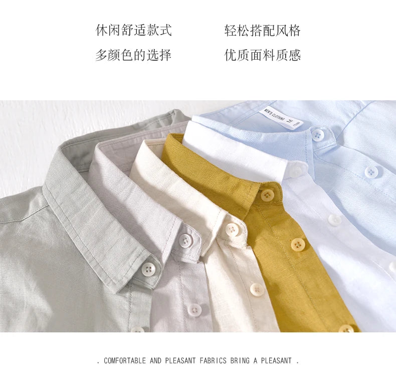 Summer Linen Cotton Men's POLO Collar Shirt Casual Business Short Sleeved Cardigan Fashion Loose Breathable Comfortable T-shirt