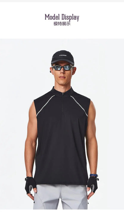 #461-XIYU Custom LOGO Half Zipper Gym Vest High Quality Shirt Sleeveless T-shirts Men Tank Tops Running Fitness Sports Vest Men