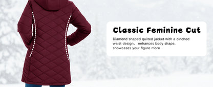 TACVASEN Womens Long Quilted Puffer Hood Jackets Winter Lightweight Warm Insulated Coat Windproof Waterproof Parkas with Pockets