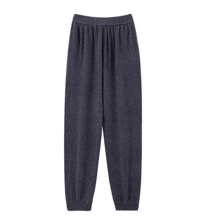 2024 Autumn And Winter New 100% Pure Wool Flat Small Foot Pants Women Loose High Waist Lean Knitted Cashmere Bunched Foot Pants