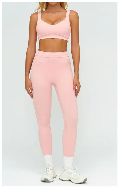 TRY TO BN Women's Tracksuit Sport Bra Yoga Set Contrasting Color High Waist Leggings Fitness Two Pieces Suit Running Gym Clothes