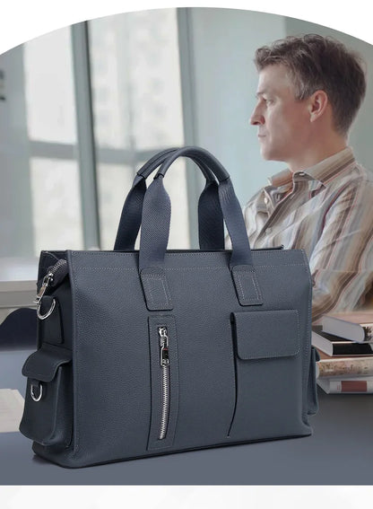 Genuine Messenger Bag Men Leather Handbag Large Capacity Business Commuter Handheld Cowhide Laptop Document Bag Men's Briefcase