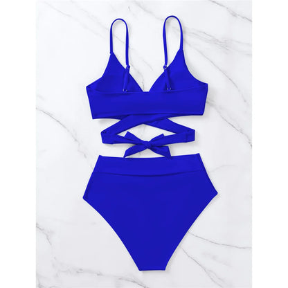 S - XL New 7 Colors V Neck High Waist Bikini Female Swimsuit Women Swimwear Two-pieces Bikini set Bather Bathing Suit Swim V5006