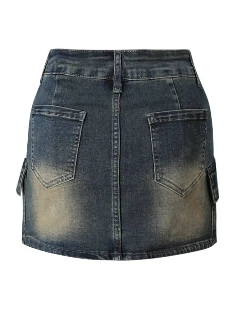 DEAT Fashion Slim-fit Anti-exposure A-line Skirt Women's High-waisted Bodycon Denim Mini Skirts Summer New