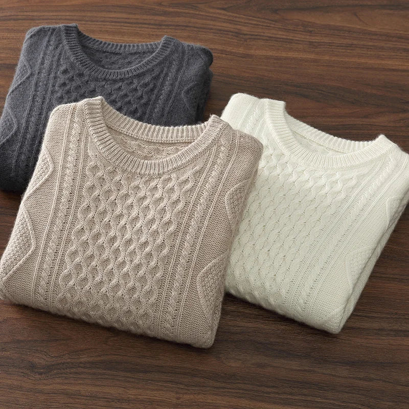 Men's 100% Cashmere Sweater Round Neck Autumn Winter Warm Clothing Jacquard Checkered Pullover Sweater Knitted Bottom Shirt Tops