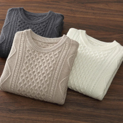 Men's 100% Cashmere Sweater Round Neck Autumn Winter Warm Clothing Jacquard Checkered Pullover Sweater Knitted Bottom Shirt Tops