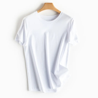 SuyaDream Women Solid T shirts, Silk Cotton Blend, O Neck, Short Sleeved Solid Tee,2025 Summer Candy Colors Basic Cozy Top Green