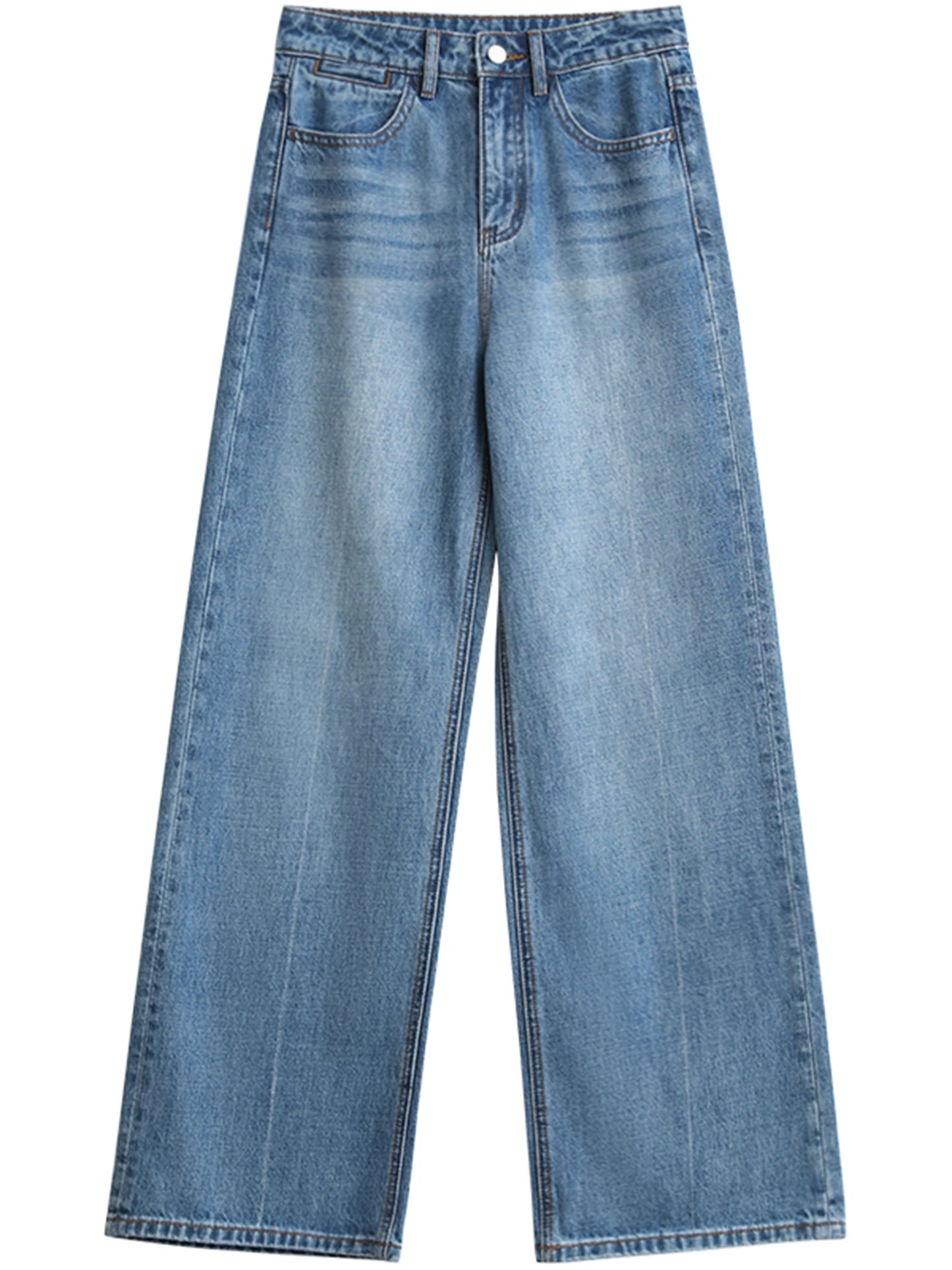 CHIC VEN Women Jeans Blue Loose Casual Solid New Retro Cotton Wide Leg Denim Pants Female Trousers Spring Autumn 2025