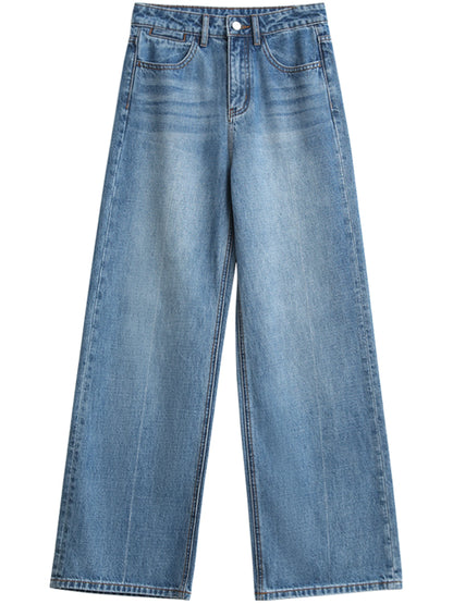 CHIC VEN Women Jeans Blue Loose Casual Solid New Retro Cotton Wide Leg Denim Pants Female Trousers Spring Autumn 2025