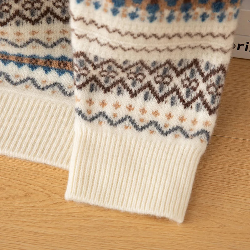 Autumn/Winter New Men's Sweater Jumper 100% Pure Wool Knitt Half High Neck Pullover Business Casual Jacquard Thickened Menswear