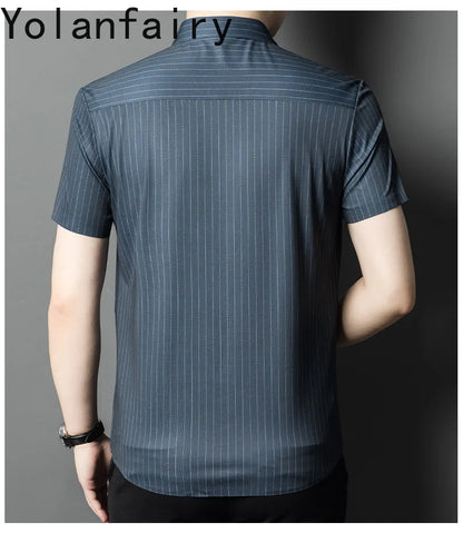 YOLANFAIRY Mulberry Silk 7.8% Summer Shirts for Men Short Sleeve Shirt Men Mens Clothing Camisas De Hombre Verano 2024 Tops