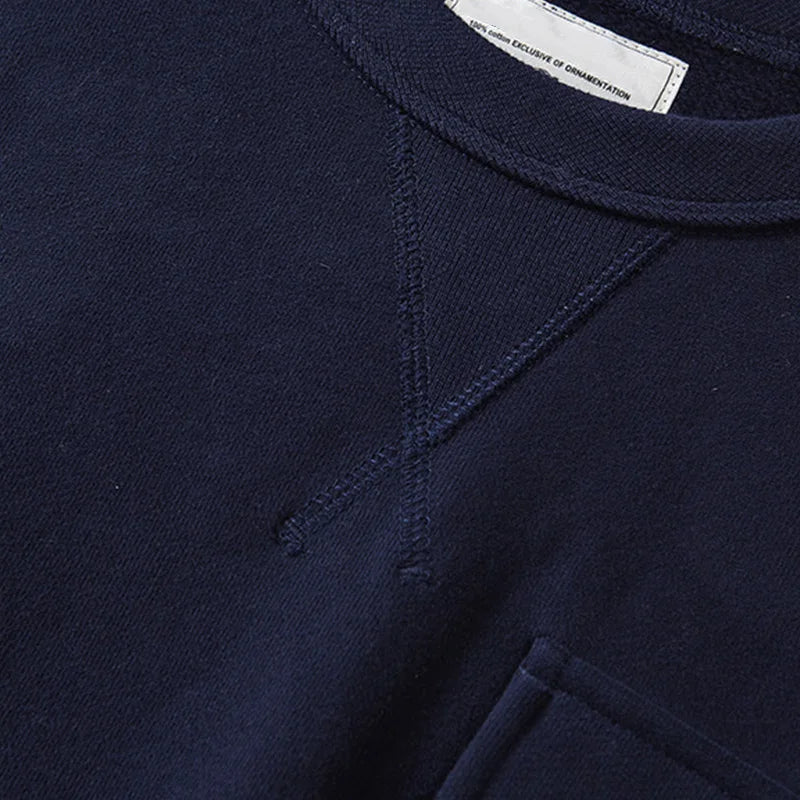 Men's Amekaji 490g Heavyweight French Terry Sweatshirt - Solid Color Crew Neck Pullover Kangaroo Pocket Thick Hoodie