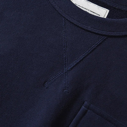 Men's Amekaji 490g Heavyweight French Terry Sweatshirt - Solid Color Crew Neck Pullover Kangaroo Pocket Thick Hoodie